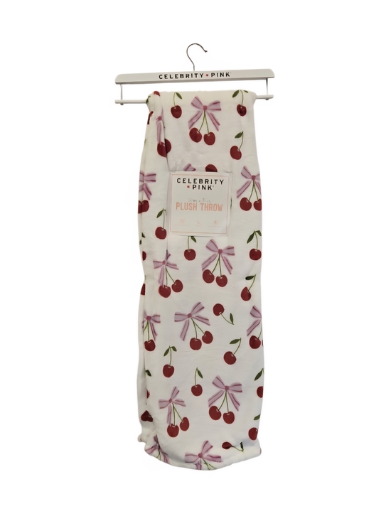 Celebrity Pink Other - Celebrity Pink White Plush Throw with Red Cherry & Pink Bow Print